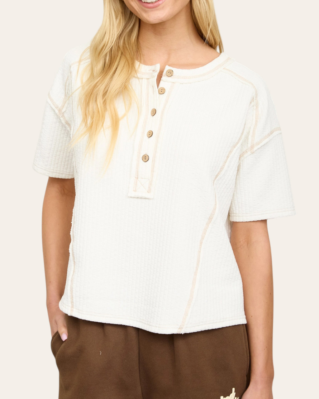 Alexa Short Sleeve Henley Top | Trendy Threads Roscoe SD Boutique