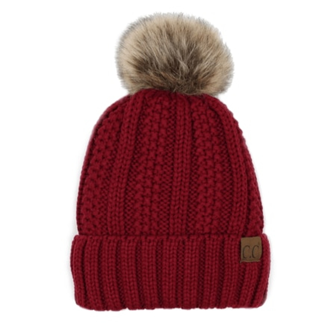 burgundy beanie with pom pom