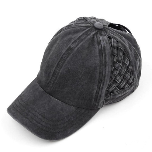 C.C Basket Weave Pony Cap - Washed Black