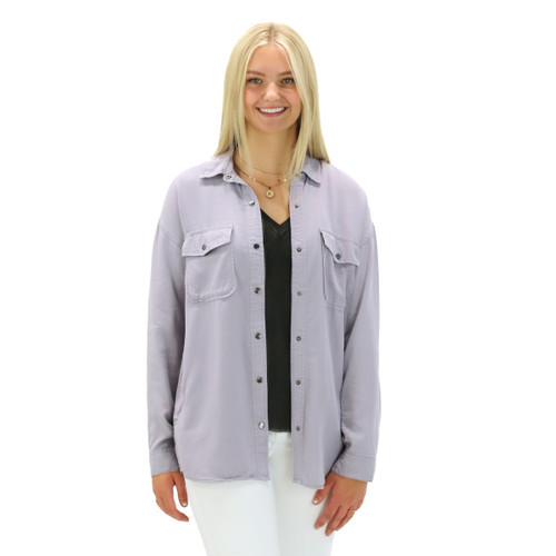 Bria Snap Front Shirt Jacket - Ash Grey