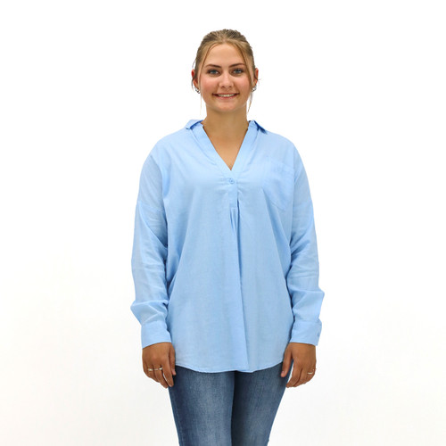 Dedicated Love Oversized Linen Shirt - Blue