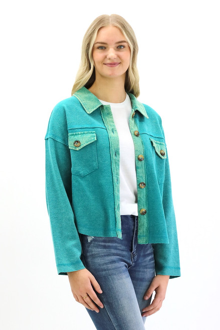 Waverly Button Front Jacket - Sea Foam