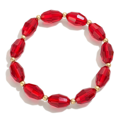 Faceted Beaded Stretch Bracelet - Red