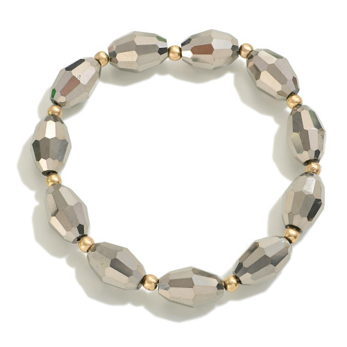 Faceted Beaded Stretch Bracelet - Gunmetal