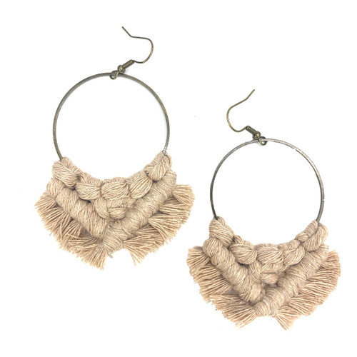 Juliet Macrame Fringe Earrings - Nude