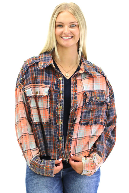 Don't You Worry Studded Plaid Shacket