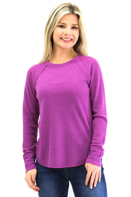 Waffle Long Sleeve Basic Top - Plum