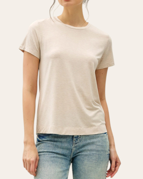 Bamboo Short Sleeve Tee - Oatmeal front view with crew neckline, short sleeves, and slightly fitted shape