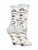 A pair of crew-length socks made from premium cotton, featuring a unique black and white pattern with tribal-inspired designs. The socks have a pale blue band at the top, a seamless toe area, and a matching pale blue heel and toe. The background is solid white.