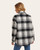 Back view of a woman wearing the Keep It Real black and white plaid shacket, showing the relaxed fit and curved hemline.