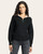 Front view of the Thread & Supply Celia women’s quarter zip sweater in black with contrasting beige collar — cozy fall and winter essential from Trendy Threads Boutique, South Dakota. Front view of the Thread & Supply Celia women’s quarter zip sweater in black with contrasting beige collar — cozy fall and winter essential from Trendy Threads Boutique, South Dakota.