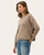 Side view of mocha ribbed knit sweater for women