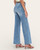 Left Side profile of the Bayeas jeans showing the 20-inch wide leg opening and flattering fit.