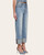 Side view of woman wearing Ella light wash cropped jeans showing the flattering high rise and 26-inch inseam.