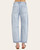 Back view of the light wash Risen CeCe barrel jeans showcasing the large back patch pockets and relaxed fit.