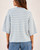 Back view of the Georgi blue striped knit sweater showing the relaxed fit and drop shoulder design.
