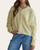 Front view of the Layla ultra-soft light yellow crew neck cardigan paired with blue jeans.