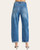 Back view of the Risen CeCe medium wash jeans featuring large back pockets and a cuffed hem.