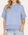 Front view of the relaxed fit Sasha light blue half sleeve sweater worn with light wash denim.