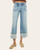 Front view of the KanCan Mid Rise Wide Jeans in LuLu wash highlighting front pockets and floral cuffs