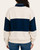 Back view of the colorblock cream and navy blue Lakegirl 1/4 Zip Cloud Pullover showing the high collar and athletic relaxed fit.