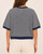 Back view of the women's oversized navy and cream striped knit top with ribbed hem.
