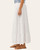 Side profile showing the lightweight 100% rayon fabric and delicate ruffle details on our white summer maxi skirt.
