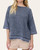 Front view of the navy inverted seam short sleeve sweatshirt styled for casual fall boutique fashion.