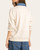 Back view of the Thread and Supply Crest Pullover in heather oatmeal featuring a denim blue collar.