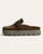 Corkys Tardy Mule in tobacco faux suede featuring a chunky platform sole and adjustable buckle.