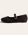 Side profile of the comfortable brown Mia Mary Jane flat shoe featuring a flexible strap