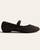Angled view of the chocolate brown Mia Mary Jane flat displaying the breathable knit upper and almond toe