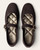 Top view of Mia Mary Jane stretch-knit flats in chocolate brown showing the shiny gold cushioned footbed