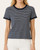 Front view of dark charcoal and ivory striped short sleeve Nicole Scalloped Trim Top.