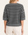 Back view of Casey dark grey striped sweater showing ribbed hem and neckline collar