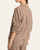 Back view of the Thread and Supply Faye Jacket in Clove Heather, demonstrating the true-to-size draped fit and button-cuffed sleeves.