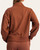 Back view of the women's chestnut brown scuba pullover demonstrating a relaxed, active fit and substantial material composition for South Dakota autumns.