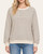 Chillin in Stripes Top - Ivory/Brown front view with crew neckline, horizontal stripes and long sleeves