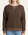 Front view of a women's dark chocolate lightweight waffle texture pullover featuring a rounded neckline and raw edge detailing.