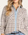 Thread & Supply Rowe Top - Ivory/Brown detail view with plaid chest pockets, buttons, and light denim front trim