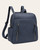 Angled front view of the Alora Convertible Backpack - Navy showing a side pocket, top handle and two main zipper tracks.
