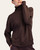 Model wearing the espresso-colored Scuba Ribbed Mock Neck Pullover with a ribbed collar and banded hem.