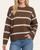 Front view of a woman wearing the Winter Park Striped Sweater in copper and white, featuring drop shoulders and a crew neckline.