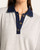 Thread & Supply Crest Pullover - Heather Grey, close-up of the denim-blue collar and henley button placket.