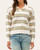 Front view of the Nadine Striped Polo Sweater in ivory with yellow, pink and green stripes, a collared V-neckline and banded hem.
