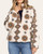 Front view of the Thread & Supply Rivera Jacket on a model, showing the cream, brown and camel Aztec print, mock neckline and half-zip front.
