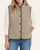 Front view of the Reversible Quilted Sherpa Vest - Grey Brown with button closure, diamond quilting, mock neck and functional pockets.