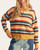On The Horizon Soft Knit Cardigan modeled from the front, showing multicolor stripes, round buttons and mustard ribbed trim.
