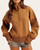 Savannah Half-Zip Sweatshirt in Dark Camel modeled from the front, showing the ribbed collar, sleeve inserts, hem and cuffs.