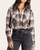 Thread & Supply Lewis Shirt - Cream Brown Plaid modeled tucked into jeans, showing a point collar, button front and chest pockets.